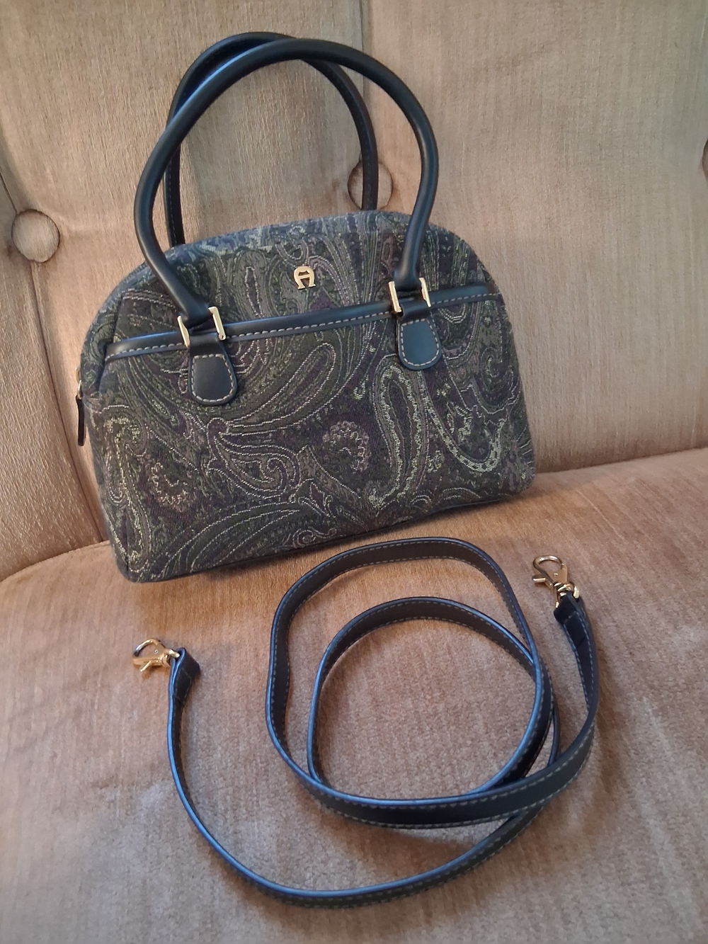 Etienne Aigner Petite Green Paisley Dome Satchel with Detachable Strap